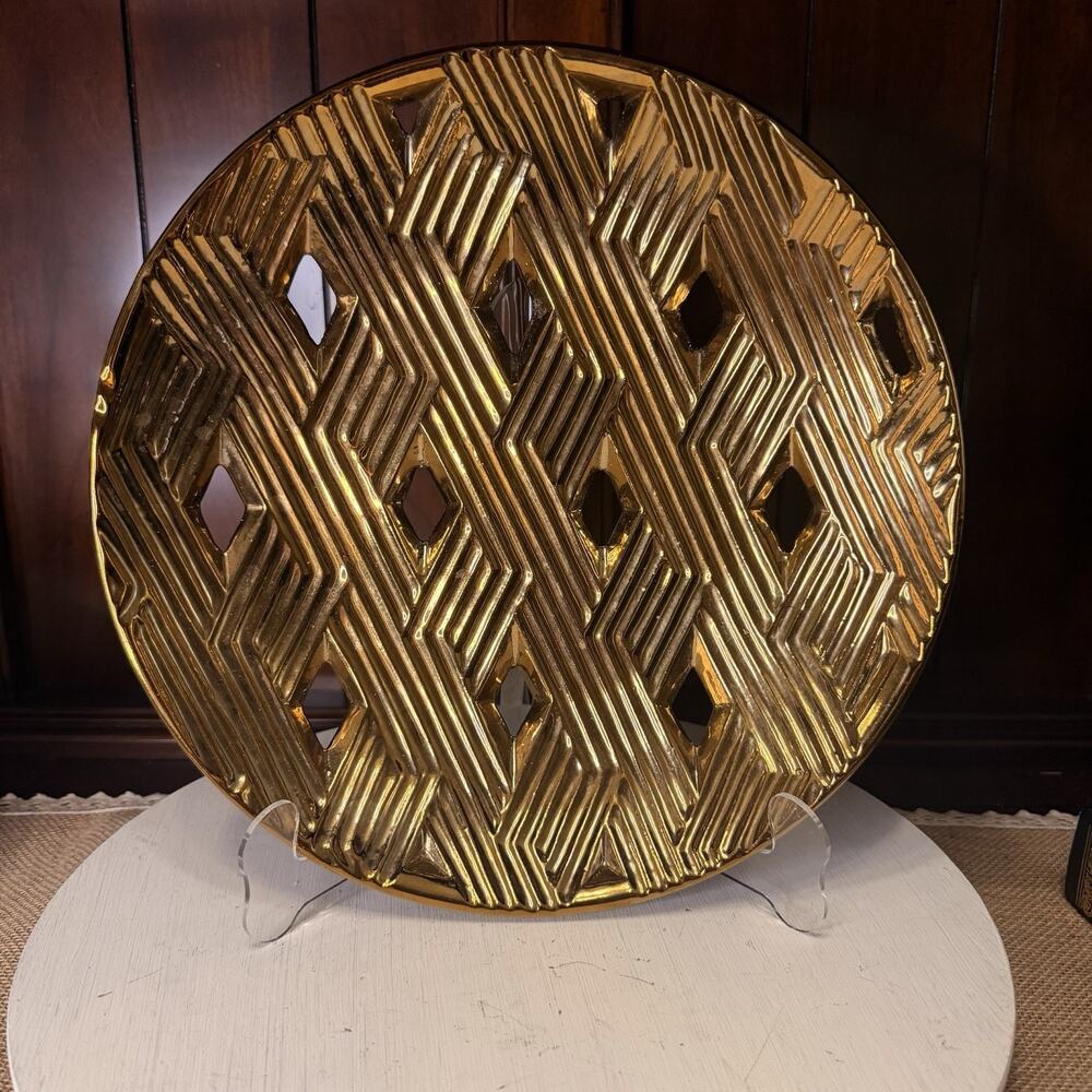 Decor Concepts Gold Tone Lattice Weave Decorative Table Bowl 12 Inches
